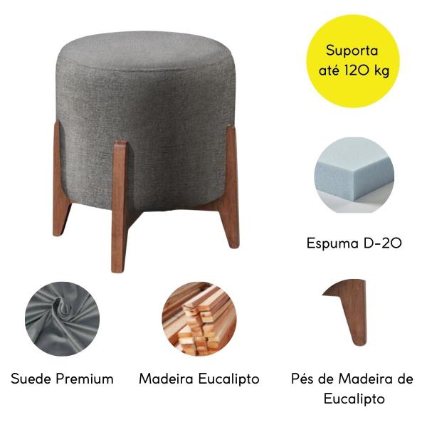 Imagem de Kit 2 puff Decorativo para Sala Redondo Luxo Dallas Suede