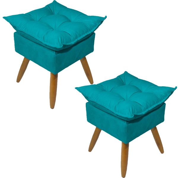 Imagem de Kit 2 Puff Decorativo Quadrado Para Sala Recepção Alice Pé Palito Castanho Suede Cores