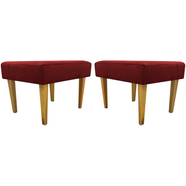 Imagem de Kit 2 puff decorativos para sala charme suede vermelho pé castanho - clique e decore