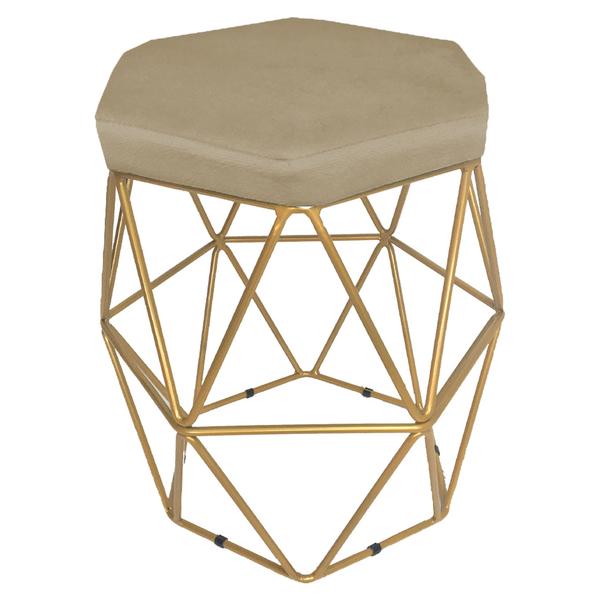 Imagem de Kit 2 puff decorativos para sala hexagonal aramado base dourada suede nude - clique e decore