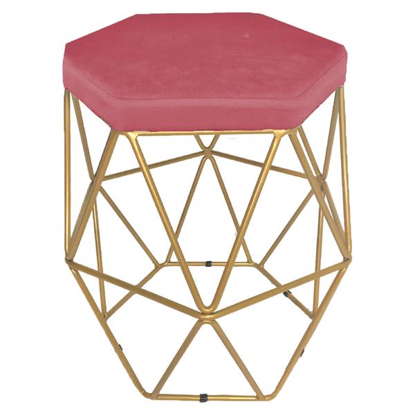 Imagem de Kit 2 puff decorativos para sala hexagonal aramado base dourada suede rosê - clique e decore