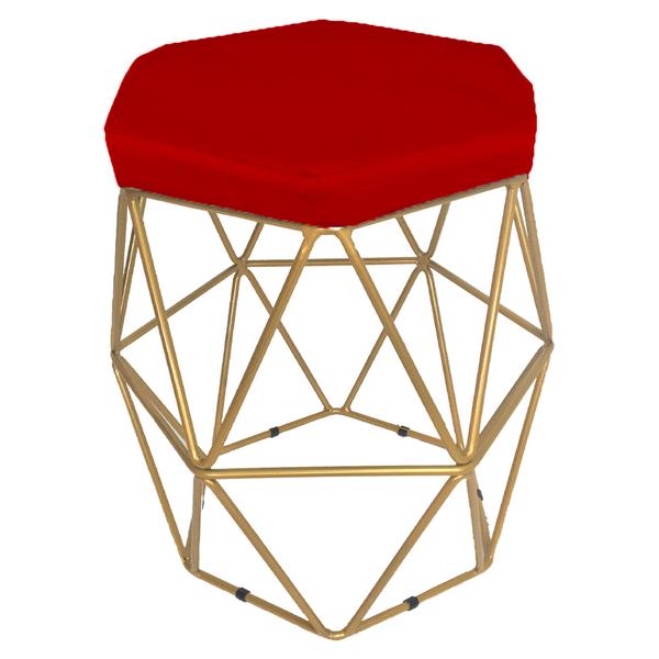 Imagem de Kit 2 puff decorativos para sala hexagonal aramado base dourada suede vermelho - clique e decore