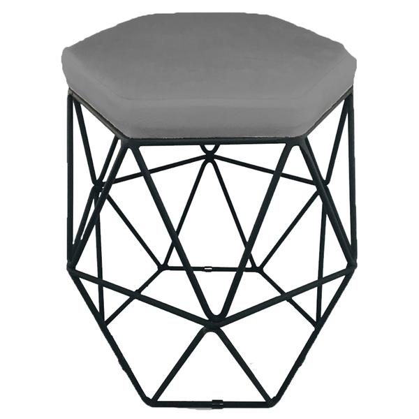 Imagem de Kit 2 puff decorativos para sala hexagonal aramado base preta suede cinza - clique e decore