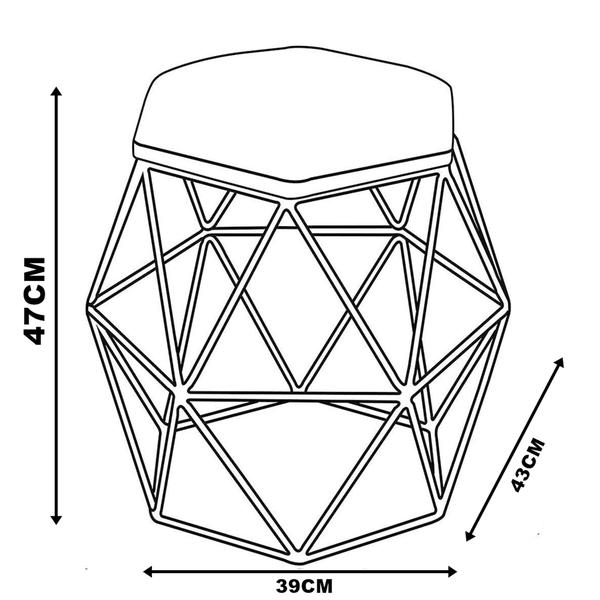 Imagem de Kit 2 puff decorativos para sala hexagonal aramado base preta suede preto - clique e decore