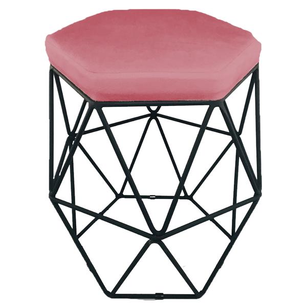 Imagem de Kit 2 puff decorativos para sala hexagonal aramado base preta suede rosê - clique e decore