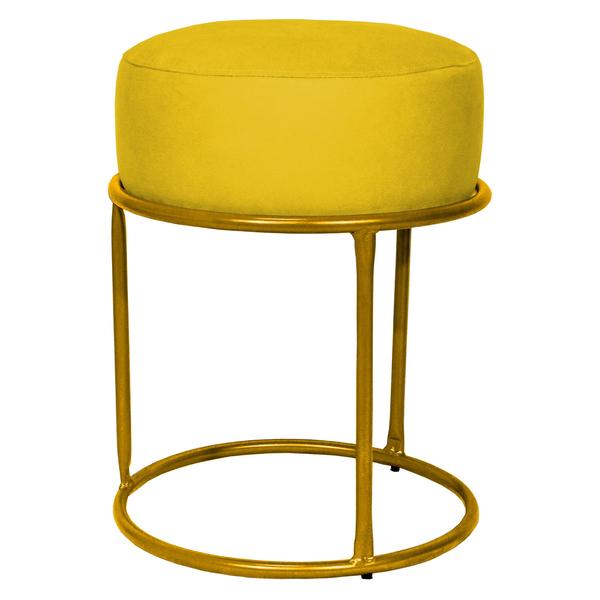 Imagem de Kit 2 puff decorativos para sala luxe base dourada suede amarelo - clique e decore