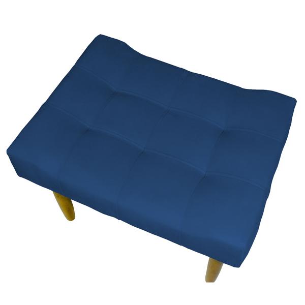 Imagem de Kit 2 puff decorativos para sala requinte suede azul marinho pé castanho - clique e decore