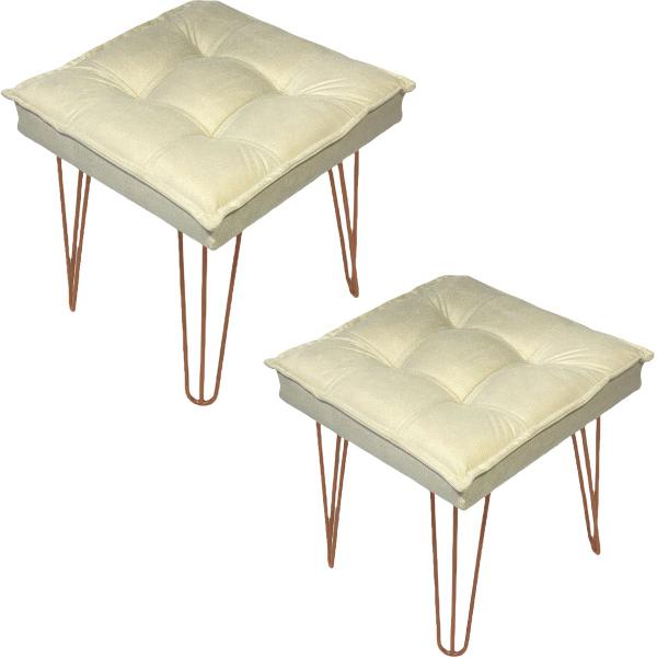 Imagem de Kit 2 Puff Decorativos Quadrado Suede Cores Pé Aramado Bronze/Dourado/Preto - Clique E Decore