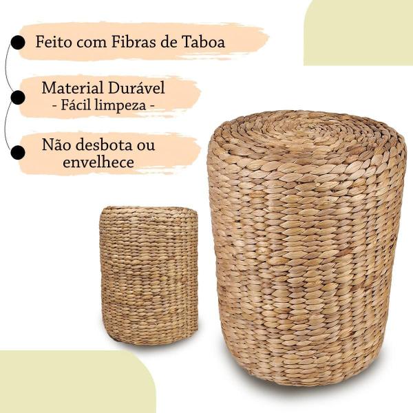 Imagem de Kit 2 Puff Fibra Natural Taboa Redondo Palha Quarto Nat87