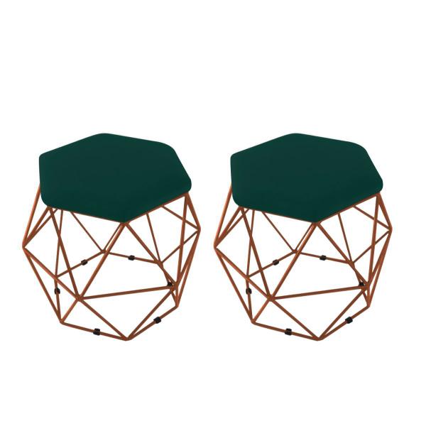 Imagem de Kit 2 Puff Onix Aramado Base Bronze Hexagonal Verde Militar