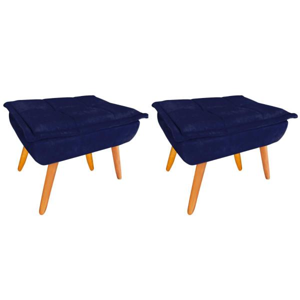 Imagem de Kit 2 Puff Opala Decorativo Sala de Estar Suede Azul Marinho