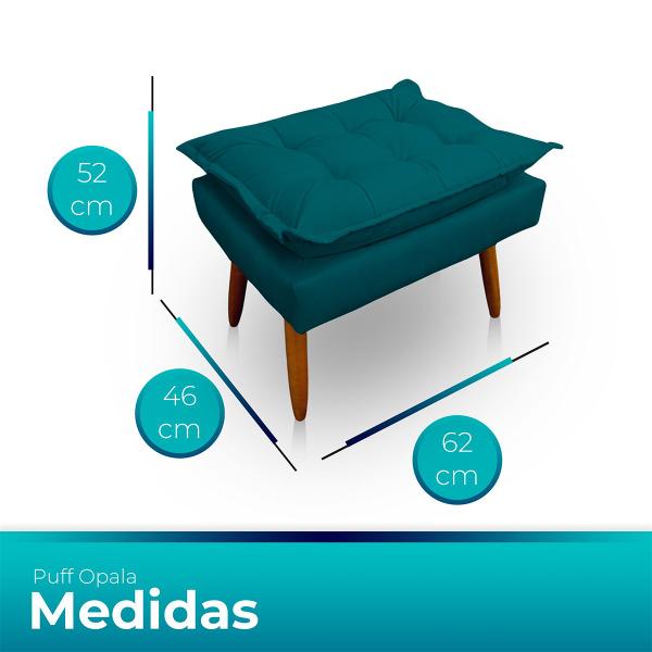 Imagem de Kit 2 Puff Opala Retangular para Sala e Quarto Suede Azul Turquesa- Jylcrom