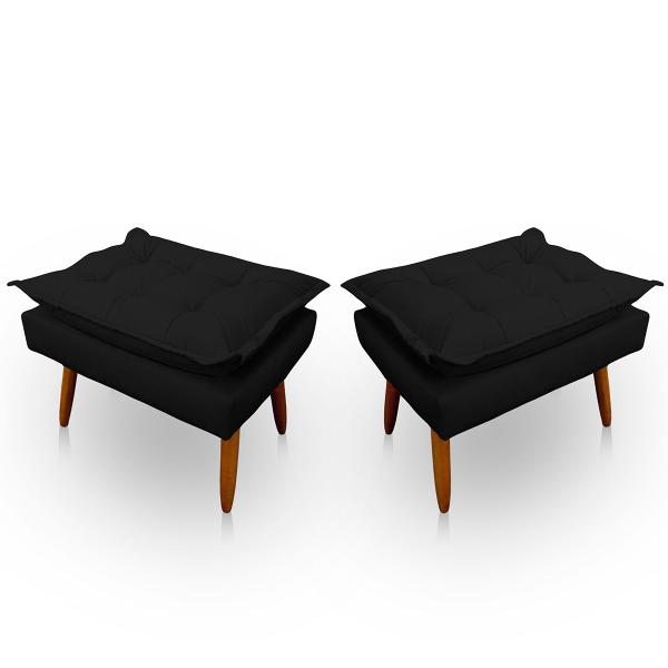 Imagem de Kit 2 Puff Opala Retangular para Sala e Quarto Suede Preto - LH Decor