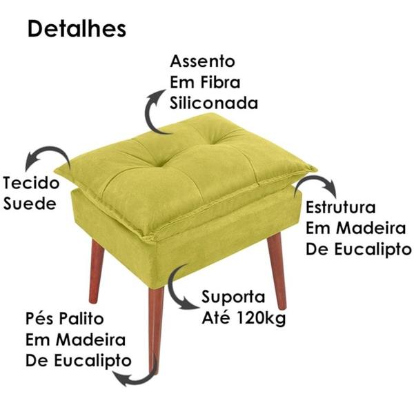 Imagem de Kit 2 Puff Puf Opall Pes Palito 55x40cm Suede Amarelo MPassos