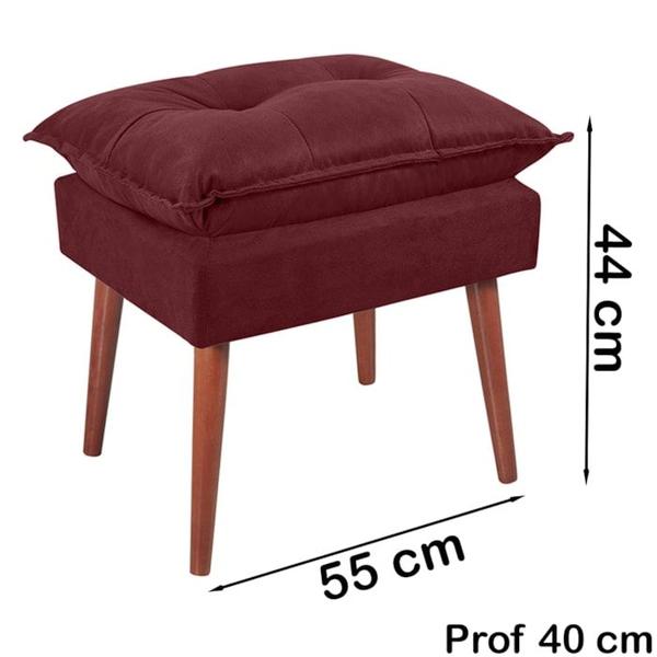 Imagem de Kit 2 Puff Puf Opall Pes Palito 55x40cm Suede Vermelho Escuro MPassos