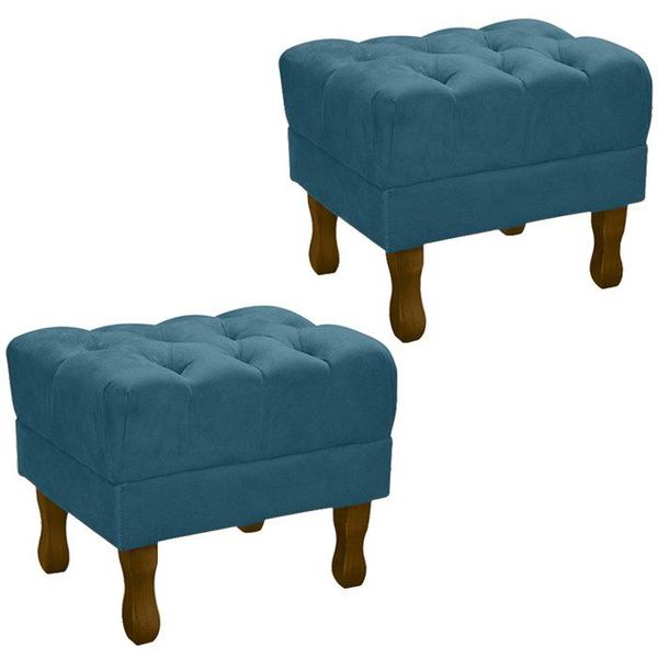 Imagem de Kit 2 Puff Puf Retro Capitone 52x44cm Suede Azul Turquesa MPassos