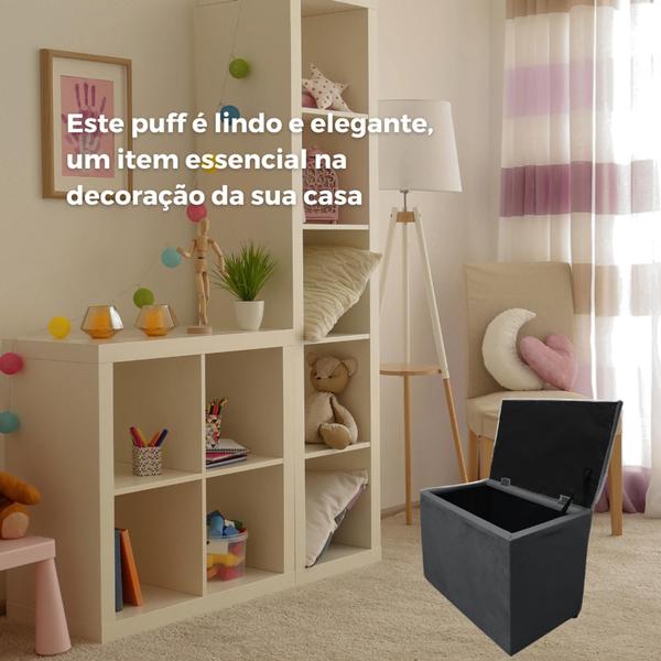 Imagem de Kit 2 Puff Pufe Bau Decorativo Suede Organizador 