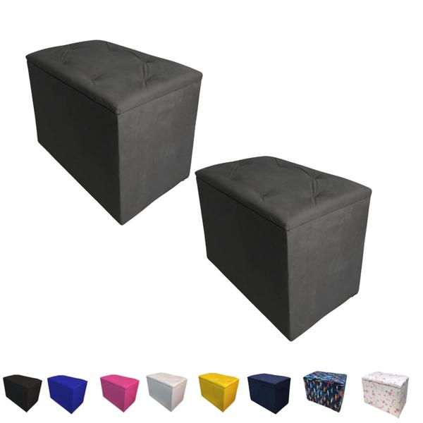 Imagem de Kit 2 Puff Pufe Bau Decorativo Suede Organizador 