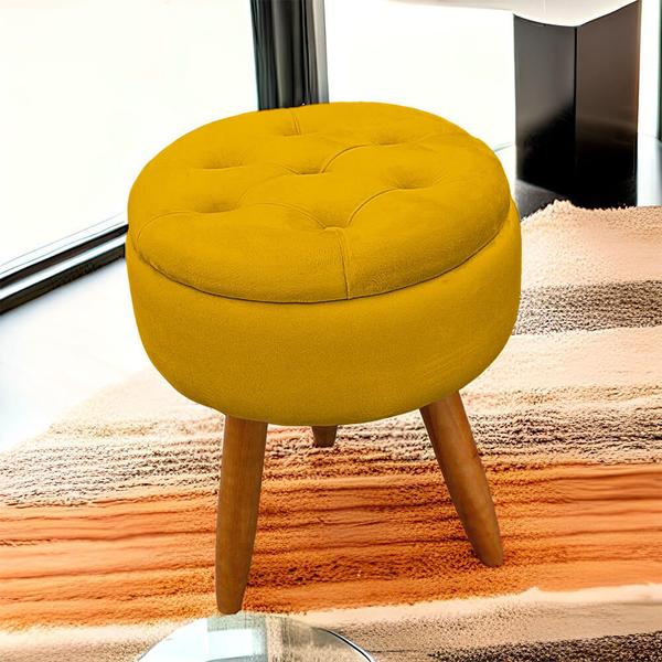 Imagem de Kit 2 Puff Redondo com Captonê para Sala e Quarto Veludo Amarelo - LH Decor