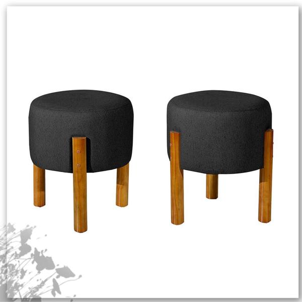 Imagem de Kit 2 Puff Redondo Decorativo New Riviera Pés Maciça - PRETO