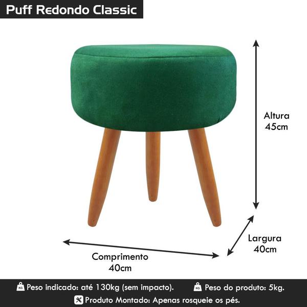 Imagem de Kit 2 Puff Redondo Decorativo Sala de Estar Suede Verde