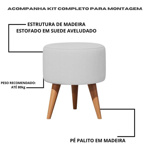 Imagem de Kit 2 Puff Redondo Estofado Com Pé Palito Madeira Banqueta Redonda