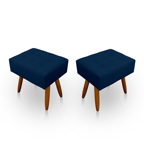 Imagem de Kit 2 Puff Retangular New para Sala e Quarto Suede Azul - LH Decor