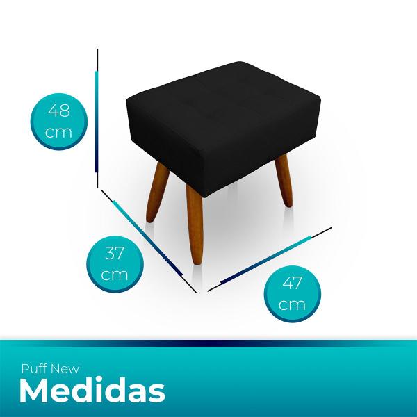 Imagem de Kit 2 Puff Retangular New para Sala e Quarto Suede Preto - LH Decor