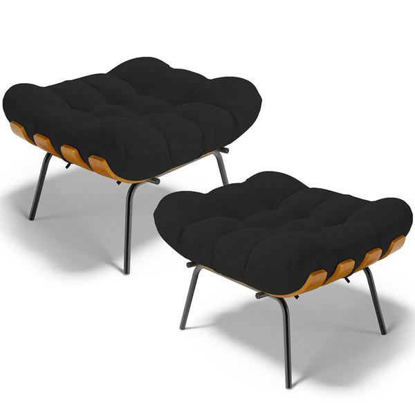 Imagem de Kit 2 Puff's Decorativos Sala de Estar Costela L02 Suede Preto - Lyam Decor