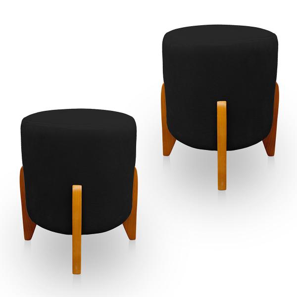 Imagem de Kit 2 Puff Thor Luxo para Sala e Quarto Suede Preto - LH Decor