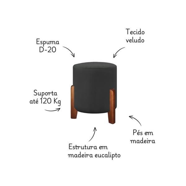 Imagem de Kit 2 Puffs Banqueta Luna Pés de Madeira Maciça  Veludo