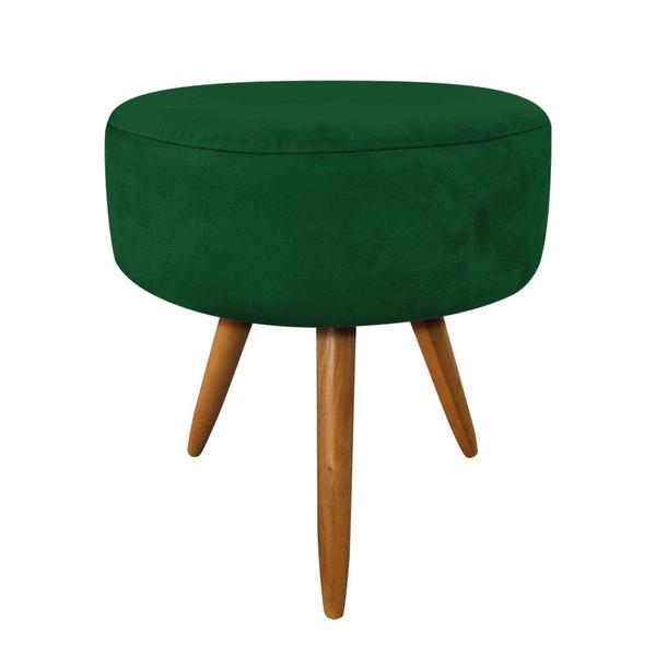 Imagem de Kit 2 Puffs Banqueta Redonda Nina Suede Verde Pés Palito Castanho - Pallazio