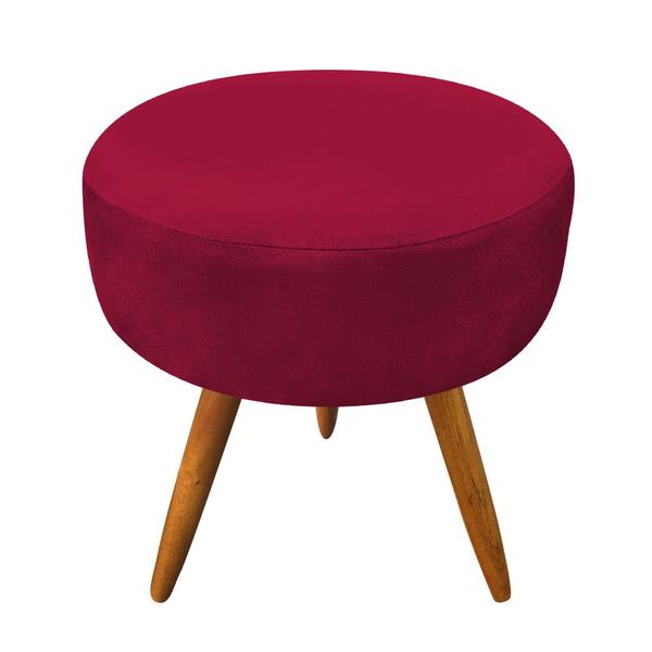 Imagem de Kit 2 Puffs Banqueta Redonda Nina Suede Vermelho Pés Palito Castanho - Pallazio