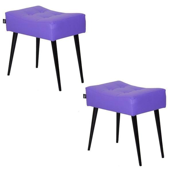 Imagem de Kit 2 Puffs Banquetas Nobre Roxo Com Pé Palito Chanfrado Preto - Stay Puff