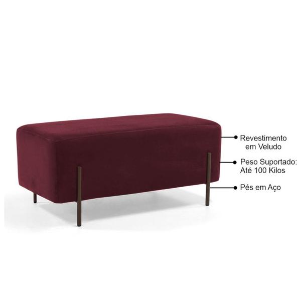 Imagem de Kit 2 Puffs Decorativos 90cm Base Aço Status B-278 Veludo Marsala - Domi