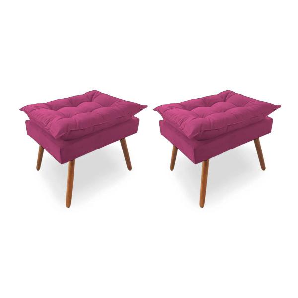 Imagem de Kit 2 Puffs Decorativos Quadrados Opala Pés Palito Tecido Suede Rosa Kimi Design