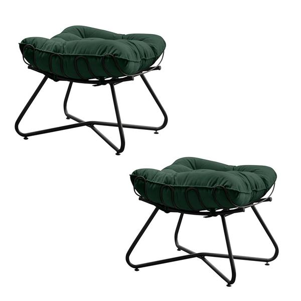 Imagem de Kit 2 Puffs Decorativos Sala de Estar Caim Base de Ferro Preto Suede Verde G41 - Gran Belo