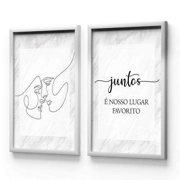 Imagem de Kit 2 Quadros Juntos É O Nosso Lugar Favorito Laços Casal 42cmX60cm