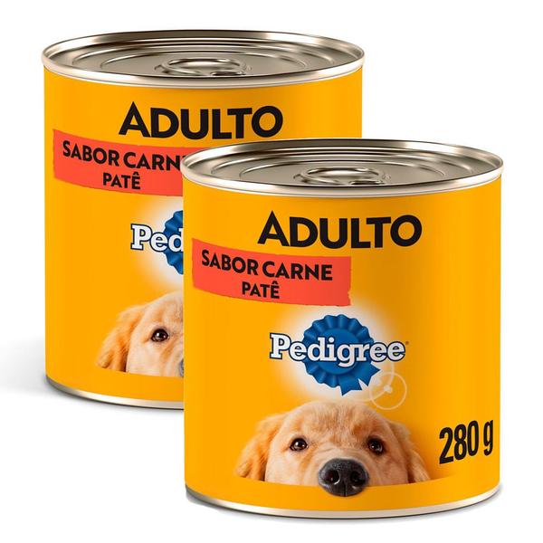 Kit 2 Ração para Cães Pedigree Adultos Lata Sabor Carne 280g Imagem de Kit 2 Ração para Cães Pedigree Adultos Lata Sabor Carne 280g
