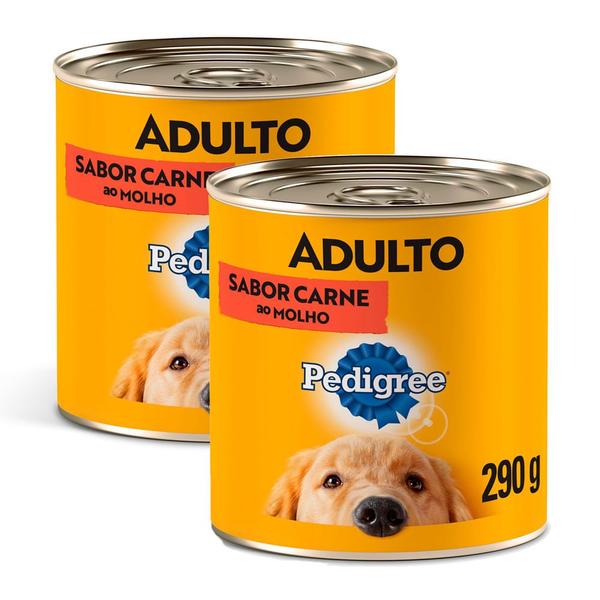 Imagem de Kit 2 Ração para Cães Pedigree Adultos Lata Sabor Carne ao Molho 290g