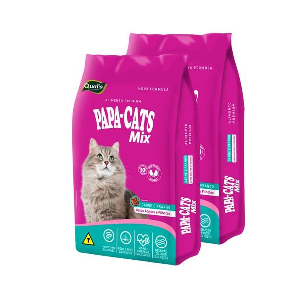 Imagem de Kit 2 Ração para Gatos Papa Cats Mix Sabor Carne e Frango 1Kg