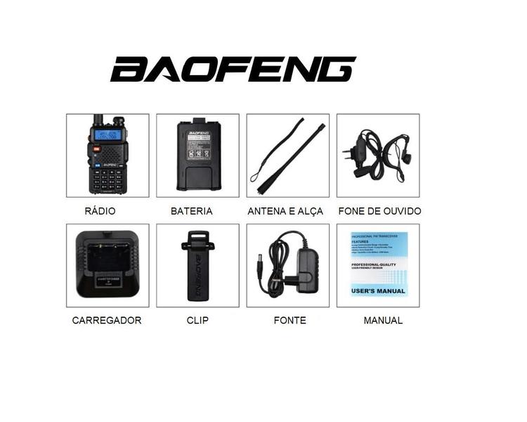 Imagem de Kit 2 rádio comunicador baofeng uv5r vhf uhf 5w profissional