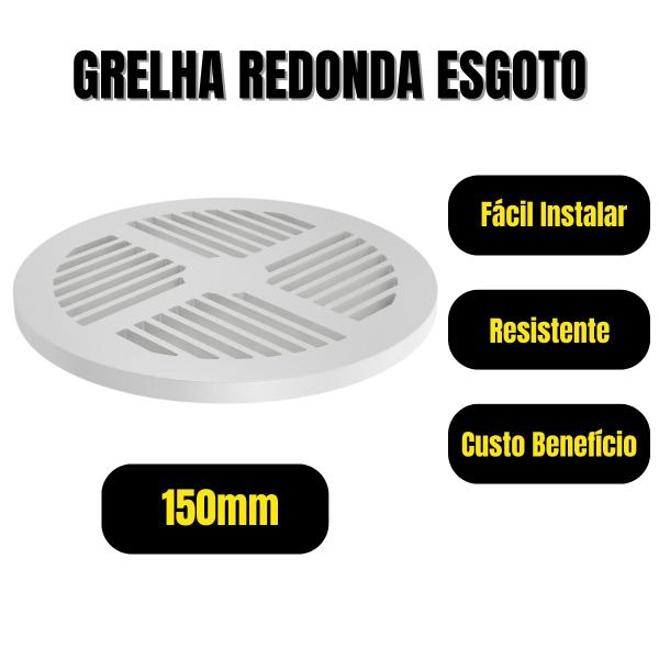 Imagem de Kit 2 Ralo Grelha Chuveiro Branco 150mm Plástico Reforçado