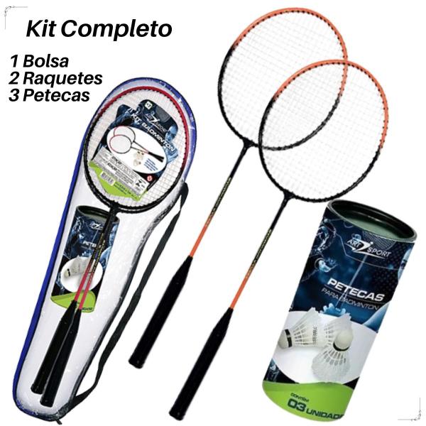 Imagem de Kit 2 Raquetes Badmington Com 3 Petecas E Bolsa Transparente Brincar