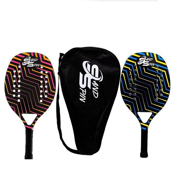 Imagem de Kit 2 Raquetes de Beach Tennis Sand Spin Aloha Fibra de Carbono Rosa e Azul