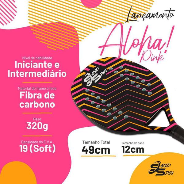 Imagem de Kit 2 Raquetes de Beach Tennis Sand Spin Aloha Fibra de Carbono Rosa