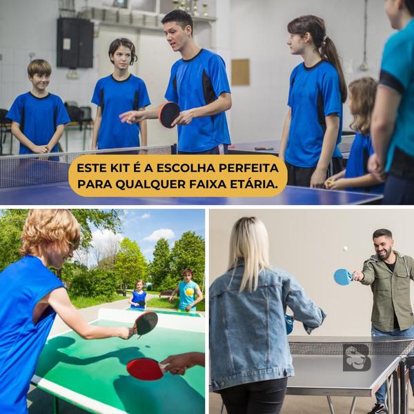 Imagem de Kit 2 Raquetes de Tenis De Mesa Com 3 Bolinhas e Rede Ping Pong Profissional Infantil Adulto