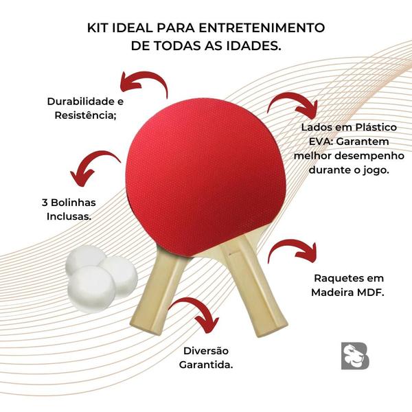 Imagem de Kit 2 Raquetes Tenis De Mesa emborrachadas Anatômicas Ping Pong 3 Bolinhas Conjunto de Raquetes