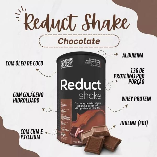 Imagem de Kit 2 Reduct Shake Sabor de Baunilha e Chocolate Com Whey Protein, Colágeno e Psyllium 400g Monster Body