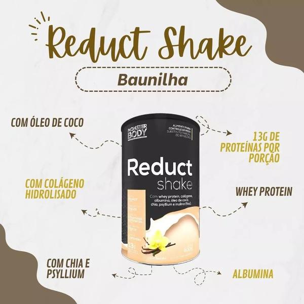 Imagem de Kit 2 Reduct Shake Sabor de Baunilha e Morango Com Whey Protein, Colágeno e Fibras 400g Monster Body 